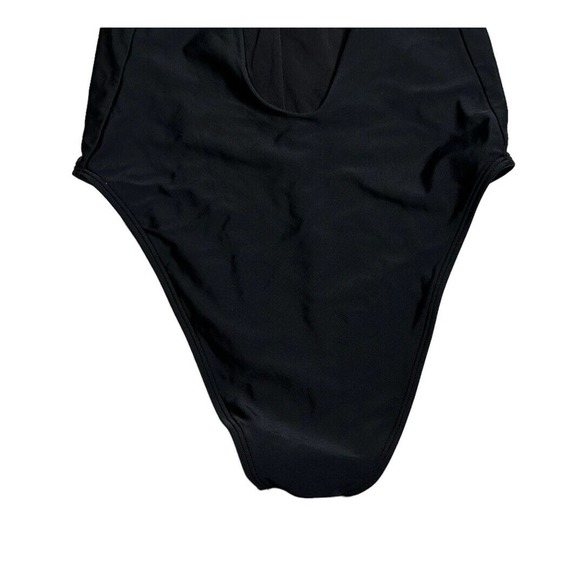 Aerie Solid Black Lace Up Front Plunge One Piece Halter Swimsuit Maillot Size M - Picture 6 of 7